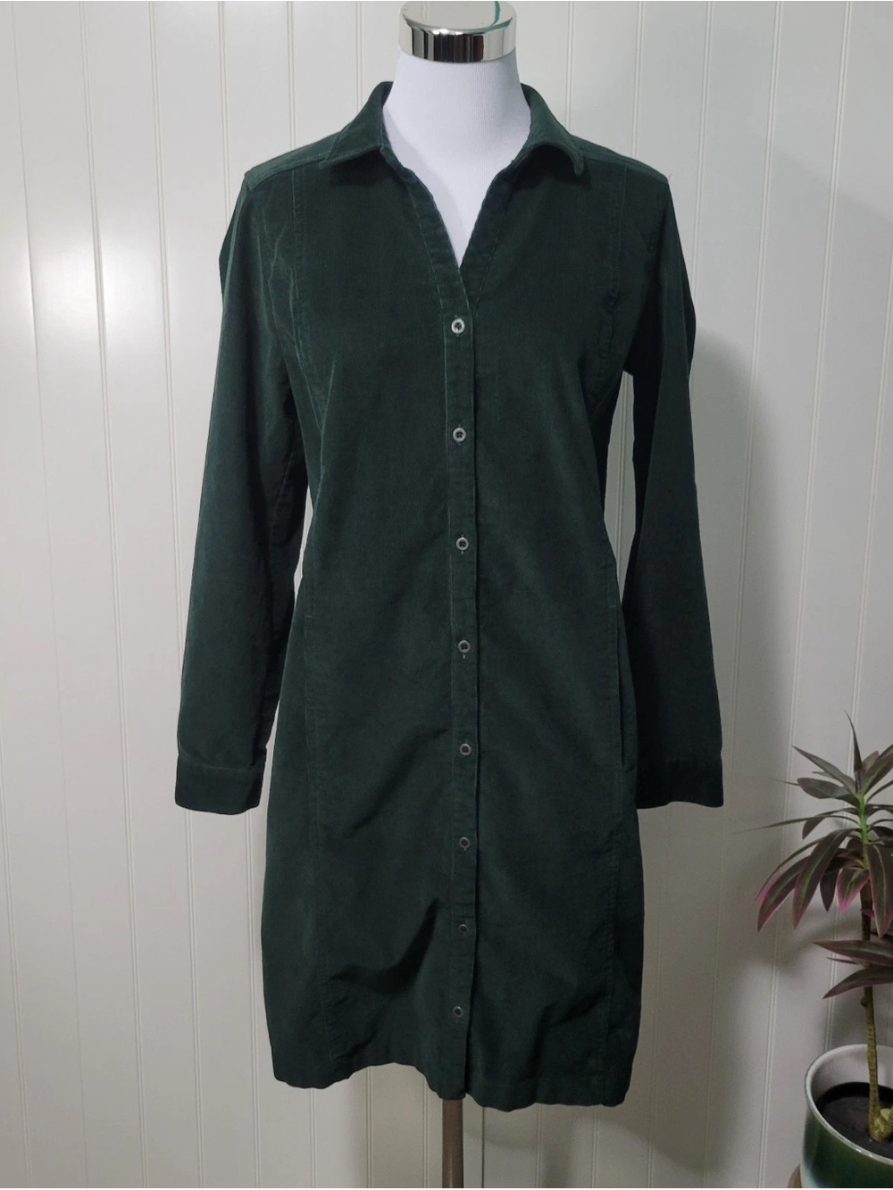 J. Jill Dark Green Button-Front Shirt Dress